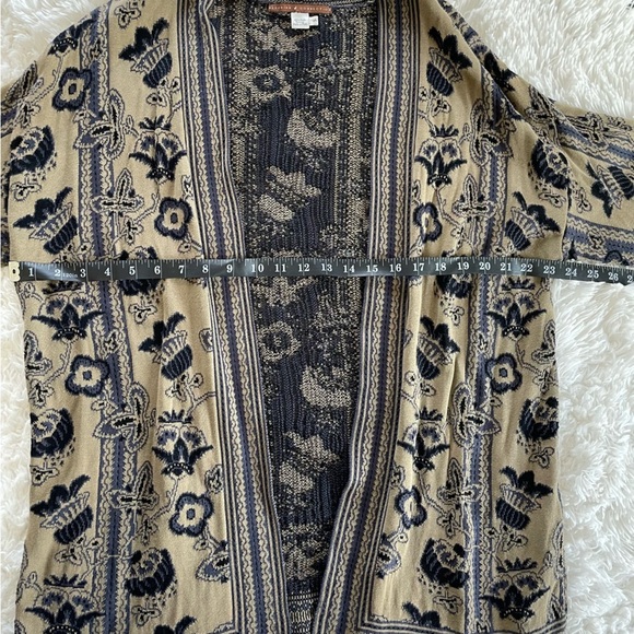 Peruvian Connection | Pima Cotton Blue & Tan Floral Open Front Cardigan - Picture 9 of 9